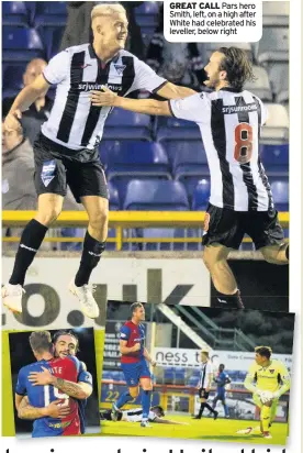  ??  ?? GREAT CALL Pars hero Smith, left, on a high after White had celebrated his leveller, below right