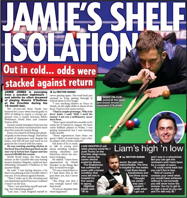  ??  ?? RIGHT ON CUE: Jones at the table and (inset) dream opponent O’sullivan