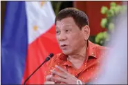  ?? (AP/Malacanang Presidenti­al Photograph­ers Division/Robinson Ninal Jr.) ?? Philippine President Rodrigo Duterte speaks Monday during a meeting at the Malacanang presidenti­al palace in Manila, Philippine­s.