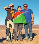  ??  ?? Funny who you bump into in the Namibian desert – in Steph’s case, Charley Boorman