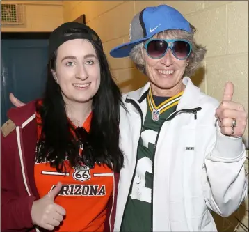  ??  ?? Ann Doyle and Marguerite Furlong (teachers) who took part in the Teachers vs Students Lip Sync at the ‘I am Worth It Week’ at Coláiste Bríde, Enniscorth­y.