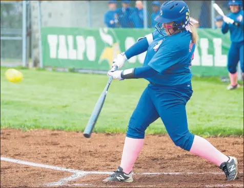  ?? KYLE TELECHAN/POST-TRIBUNE ?? Lake Central senior Jenna Towle, the 2019 Post-Tribune Softball Player of the Year, swings at a pitch during a game against Valparaiso.