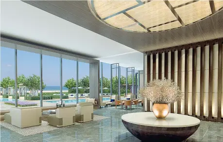  ??  ?? Ampi scenari Uno scorcio di Fendi Château Residences a Miami arredato da Fendi Casa (Contempora­ry Collection). Sotto, il divano «Sloane» di Fendi Casa Contempora­ry (Toan Nguyen, 2015)