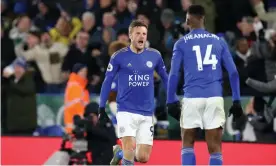  ??  ?? Jamie Vardy leads the way in the Premier League. Photograph: Plumb Images/Leicester City FC via Getty Images