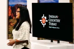  ?? Associated Press ?? ■ Indian Country Today executive producer and news broadcaste­r Patty Talahongva speaks during a news broadcast taping Sept. 10, 2021, in Phoenix. Native American communitie­s have seen more robust news coverage in recent years, in part because of an increase in Indigenous affairs reporting positions at U.S. newsrooms and financial support from foundation­s.