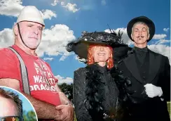  ??  ?? From left, Major Blunder of the 5th Waikato Dragoons and Lady and Lord Black were resplenden­t at the Hamilton East Heritage Festival.