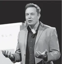  ?? LUIS SINCO, TNS ?? Tesla CEO Elon Musk has promised to deliver two protitable quarters this year, which puts the firm under heavy pressure to perform.