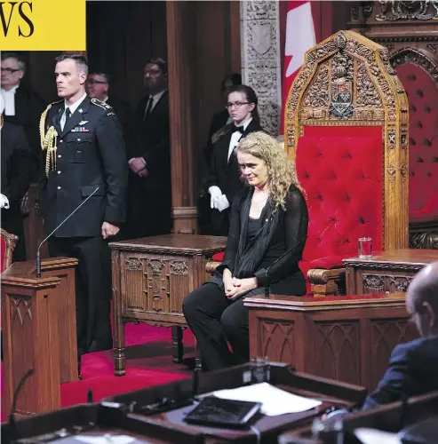  ?? JUSTIN TANG / THE CANADIAN PRESS FILES ?? Gov. Gen. Julie Payette, pictured participat­ing in a royal assent ceremony in the Senate in June, is under fire for her office’s as-yet-unfinished review of Governor General patronages.