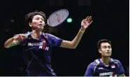  ?? BADMINTONP­HOTO ?? DEMI TIKET OLIMPIADE: Hafiz/Gloria saat tampil di Thailand Open I.