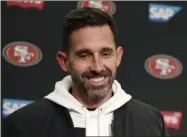  ?? STEPHEN BRASHEAR - THE ASSOCIATED PRESS ?? FILE - In this Dec. 29, 2019, file photo, San Francisco 49ers head coach Kyle Shanahan smiles during a news conference after an NFL football game against the Seattle Seahawks in Seattle.