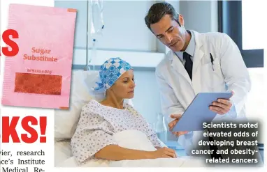  ?? ?? Scientists noted elevated odds of developing breast cancer and obesityrel­ated cancers