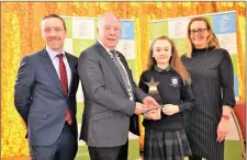  ??  ?? Runner-Up Junior Category – ‘Barmy Biscuit Cake’ Ursuline College, Jane Tempany, with Liam Kiely LEO Sligo, Cathaoirle­ach, Sligo County Council, Cllr. Seamus Kilgannon and Brenda Walker (Teacher).