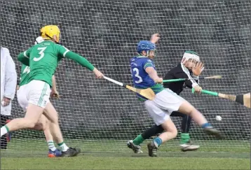  ??  ?? Glynn-Barntown captain J.J. Doyle kicking in their first-half goal.