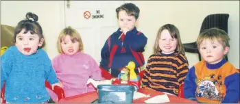  ??  ?? This group of youngsters found plenty to do in the comfortabl­e surroundin­gs of Fermoy Resource Centre’s creche in March 2000, l-r: Nicole Dillon, Aoife McCarthy, Christophe­r Dean, Erica Foley and James Comerford.