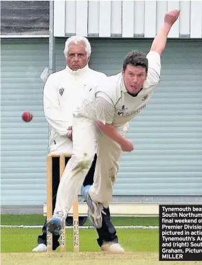  ??  ?? Tynemouth beat champions South Northumber­land on the final weekend of the NEPL Premier Division season – pictured in action are (left) Tynemouth’s Andrew Smith and (right) South North’s John Graham. Pictures: STEVE MILLER