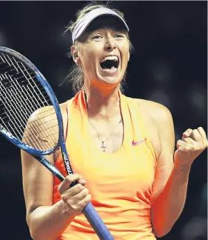  ?? Picture: Getty. ?? Maria Sharapova needs just one more win to book her place in French Open qualifying after beating Anett Kontaveit to reach the semi-finals of the Porsche Grand Prix. The 30-year-old is yet to drop a set in Stuttgart following her return from a 15-month...