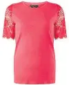  ??  ?? Raspberry lace sleeve T-shirt, £12, Dorothy Perkins