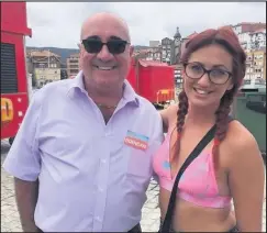  ??  ?? E4 reality game show Coach Trip: Road to Tenerife. Pictured: Jodie Carnall (right) with presenter Brendan Sheerin.