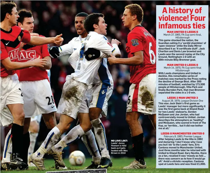  ??  ?? NO LOVE LOST: Leeds’ Jonny Howson is held back as it gets heated with Wes Brown in 2010