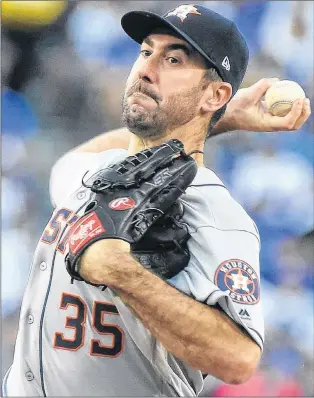  ?? ASSOCIATED PRESS/JANE KAMIN-ONCCA, POOL ?? Houston Astros starting pitcher Justin Verlander thinks the baseballs he and other World Series pitchers have been dealing with are a bit slicker than those they normally use.