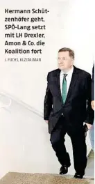  ?? J. FUCHS, KLZ/PAJMAN ?? Hermann Schützenhö­fer geht, SPÖ-Lang setzt mit LH Drexler, Amon & Co. die Koalition fort