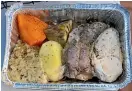  ?? ?? The individual packs contain chicken, pork, vegetables and traditiona­l stuffing.