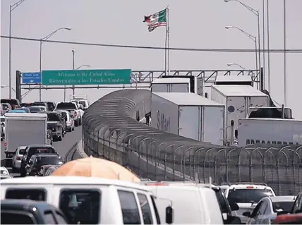  ?? CHRISTIAN TORREZ/ASSOCIATED PRESS ?? Trucks line up at the Córdova-Las Américas Internatio­nal Bridge to cross with their cargo from Mexico into the United States recently in Ciudad Juárez. Politician­s on both sides of the aisle in the US continue to say the president’s tariffs are doing more damage to US citizens and businesses.