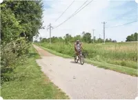  ??  ?? A cyclist rides on the Wiouwash State Trail outside Oshkosh. CHELSEY LEWIS / MILWAUKEE JOURNAL SENTINEL