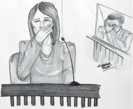  ?? KARLENE RYAN FOR THE TORONTO STAR ?? Tori’s parents, Rodney Stafford and Tara Mcdonald, attended the trial where Tori’s teacher, Jennifer Griffin Murrel, was overcome with emotion. In the background, accused killer Michael Rafferty appeared to wipe tears.