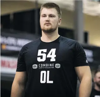  ?? JOHANY JUTRAS ?? Evan Johnson — an offensive lineman that Ottawa Redblacks general manager Marcel Desjardins says possesses an “extremely high” ceiling — was the Redblacks’ top pick in Sunday’s CFL draft.