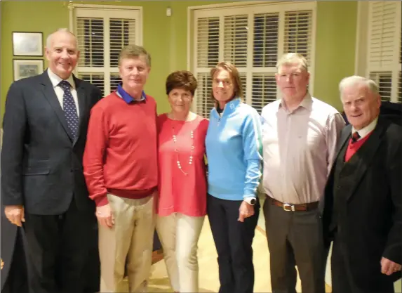  ??  ?? Winners of the Four-Person Team Event held at County Louth Golf Club - Declam McCann, Margaret McCann, Mary Lennon and Paul Bohill - with sponsors Cllr Oliver Tully (left) and Olan Allen (right).