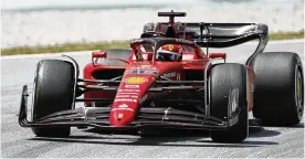  ?? JOAN MONFORT/ASSOCIATED PRESS ?? Ferrari driver Charles Leclerc of Monaco steers his car during practice session at the Barcelona Catalunya racetrack in Montmelo, Spain, Friday. The Formula One race will be held on Sunday.