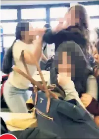  ??  ?? 1 Teachers and fellow students simply stand s by as a knockdown brawl bbreaks out in a Queens school cafeteria a.