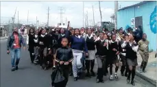  ??  ?? Khayelitsh­a pupils join the city-wide protest action by pupils over schools safety, sanitation and infrastruc­ture issues.