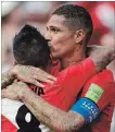  ?? STU FORSTER GETTY IMAGES ?? Peru’s Paolo Guerrero, right, celebrates his goal against Australia on Tuesday.