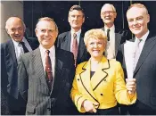  ??  ?? (From top) Teresa Gorman; with other members of the ‘Whipless Nine’; and with Margaret Thatcher. She described herself as ‘St Teresa of the menopause’ and claimed, aged 81, that hormone replacemen­t therapy was still keeping her ‘very sexually active’