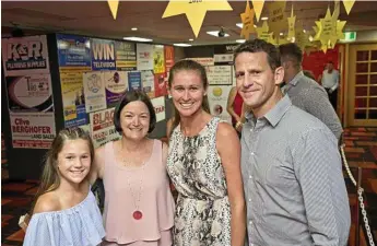  ?? Photos: Kevin Farmer ?? SPECIAL NIGHT: Enjoying the Sports Darling Downs awards dinner are (from left) Lucy Anlezark, Anglea Sanderson alongside former Australian hockey players Angie and Stephen Lambert.