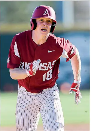  ?? NWA Democrat-Gazette/CHARLIE KAIJO ?? Arkansas outfielder Heston Kjerstad, who played high school ball at Randall High School in Amarillo, Texas, will bring his .380 batting average into tonight’s mid-week series opener against Texas.