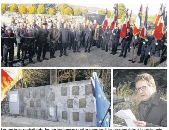  ??  ?? Les anciens combattant­s, les porte-drapeaux ont accompagné les personnali­tés à la cérémonie au cimetière pour l’inaugurati­on de la stèle de 19 plaques, en présence du conseiller de l’ambassade de Belgique.