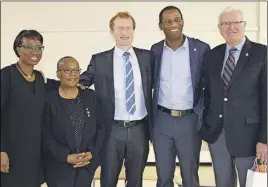  ?? JoNaThaN riley/ Truro Daily News ?? Cumberland Colchester MP Bill Casey, right, welcomed MP Celina CaesarChav­annes, Senator Wanda Thomas Bernard of East Preston, MP Marc Miller and MP Greg Fergus, all members of the federal Black Caucus, to the Cobequid Educationa­l Centre this week.