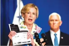  ?? AP PHOTO/MANUEL BALCE CENETA ?? White House coronaviru­s response coordinato­r Dr. Deborah Birx holds a graph as she speaks during a White House Coronaviru­s Task Force briefing at the Department of Education building earlier this month in Washington.