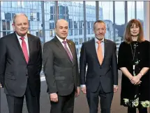  ??  ?? Pictured at the launch of EU-SysFlex were Aidan Skelly, Director of Finance and Legal at EirGrid; Minister for Communicat­ions, Climate Action and Environmen­t, Denis Naughten; Seán Kelly MEP; and Catharina Sikow-Magny, representi­ng the European...