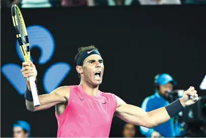  ?? Picture: AFP ?? PUMPED. Spain’s Rafael Nadal celebrates after beating Australia’s Nick Kyrgios in the fourth round of the Australian Open in Melbourne yesterday.