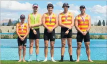  ?? PHOTO / SUPPLIED ?? The Aramoho/Petone Men’s Composite Club Coxed Four who won bronze at the New Zealand Championsh­ips. From left, Campbell Monk (cox), Matt Cummings (Petone), Cameron Lawrence, Jack Pringle and Adrian Van Bussel.