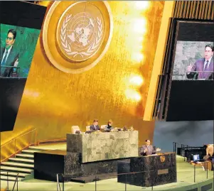  ?? AP PHOTO ?? Danny Danon, Israel’s ambassador to the UN, speaks at the General Assembly Thursday.