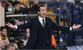  ?? Photograph: Jean-Christophe Bott/EPA ?? Unai Emery was in the dugout as Villarreal beat Young Boys 2-0 in their Champions League tie on Tuesday.
