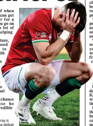  ??  ?? TOUGH TO TAKE: Conor Murray is left to mull over the Lions’ close defeat