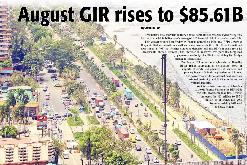  ?? BOB DUNGO JR. ?? THE country’s foreign currency reserves rose by some $450 million in August no matter that foreign fund managers, spooked in part by the US-China trade tension and protest activities in Hong Kong, the Bangko Sentral ng Pilipinas reported.