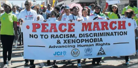  ?? Picture: SUPPLIED ?? TELLTALE SIGNS: More than 100 refugees, community members, various non-profit organisati­ons and officials from various government department­s participat­ed in the anti-xenophobia peace march yesterday morning