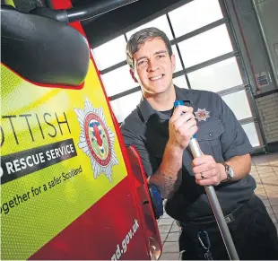  ?? Picture: Kris Miller. ?? Firefighte­r and The Voice star Stevie McCrorie at Kirkcaldy Fire Station.